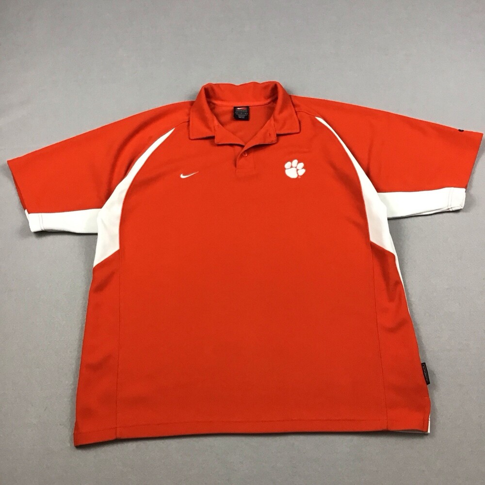 Vintage Clemson Tigers Polo Shirt Men Large Orange Nike NCAA Football Logo 90s *